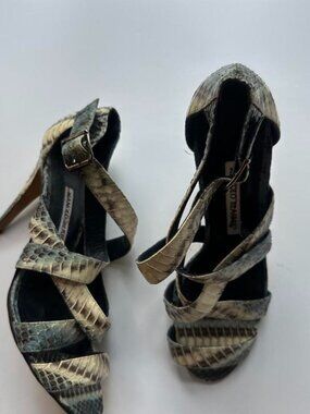 Manolo Blahnik Python Strappy Sandals 37 Snake Skin Stiletto Heels